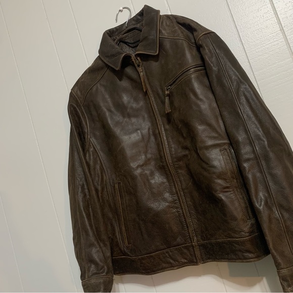 NWT Men’s Dark Brown Roundtree & Yorke Genuine Buffalo Luxury Zip Leather Coat - Picture 2 of 12